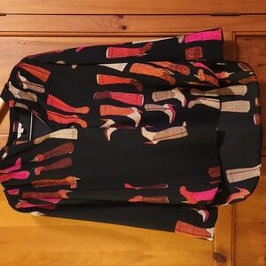 NIC+ZOE Black Blouse with Multicolor Boot Print